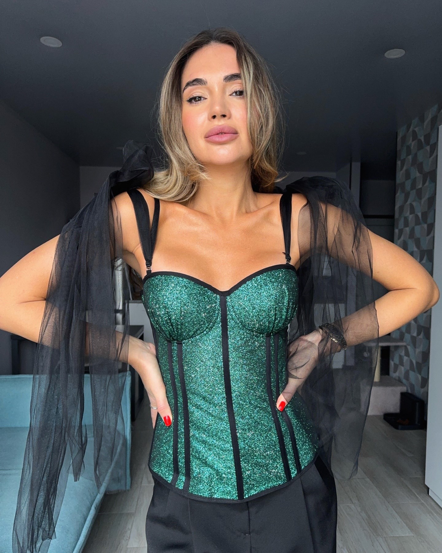 Corset with glitter is long