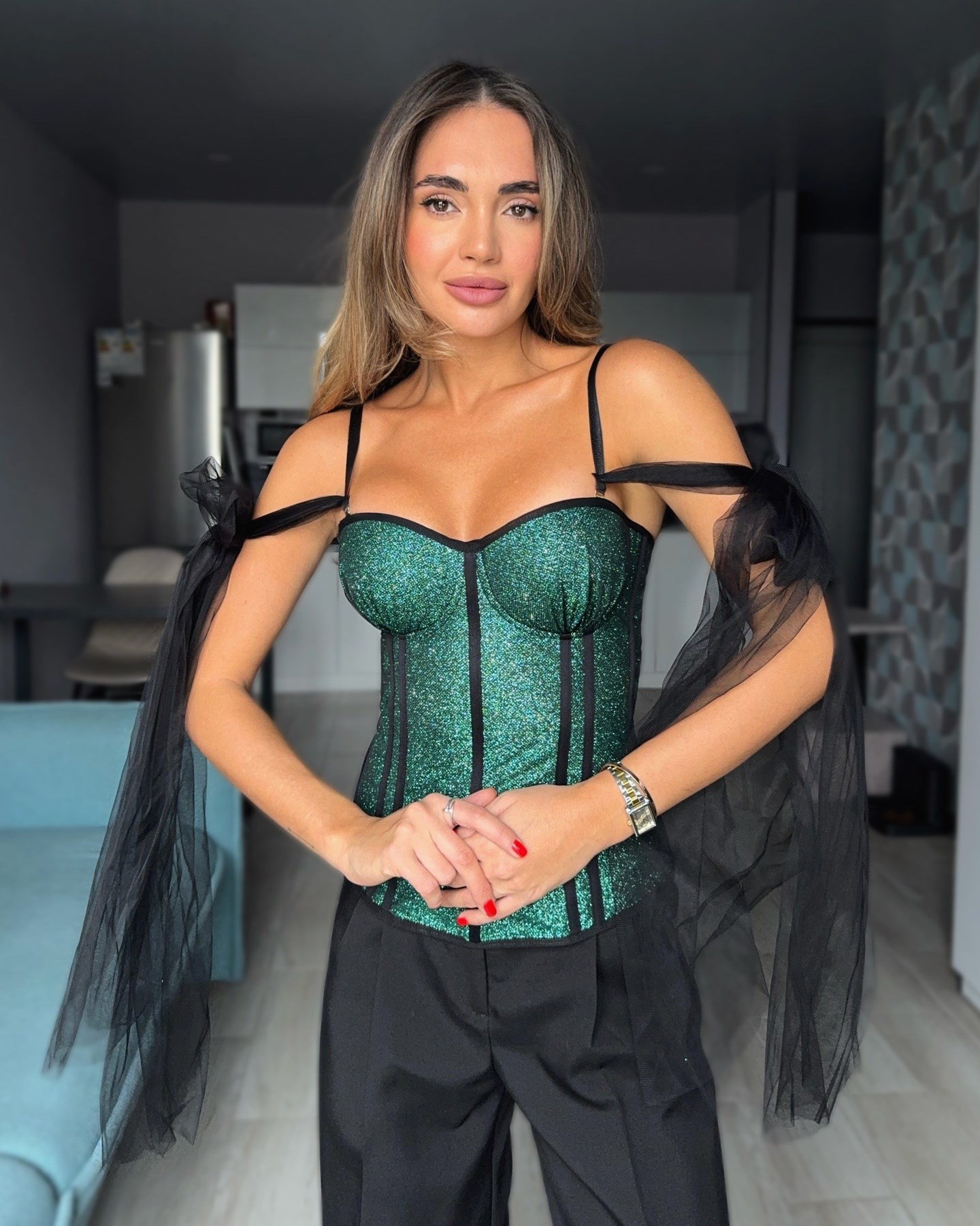 Corset with glitter is long